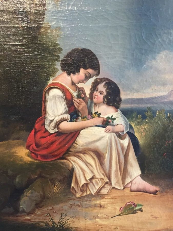 Antiquités Paul Azzopardi  Tableau romantique 19ème